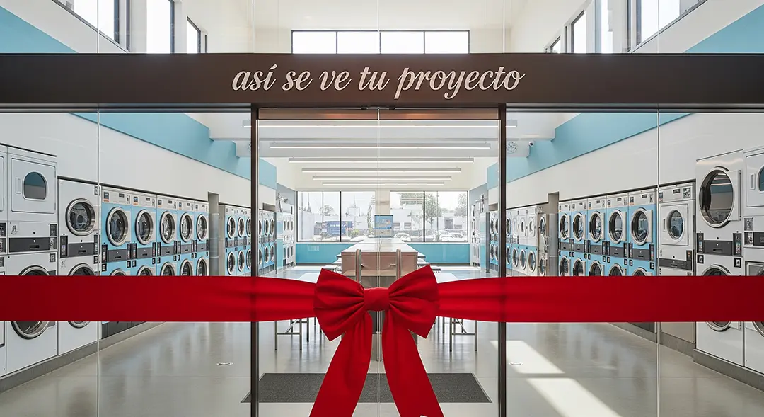 lavandería con un lazo rojo